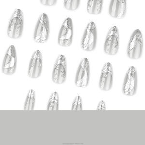 <span class=keywords><strong>Faux</strong></span> <span class=keywords><strong>ongles</strong></span> en amande courte, style français argenté, <span class=keywords><strong>avec</strong></span> pâte argentée 3D, à presser, <span class=keywords><strong>ongles</strong></span> artificiels - Product Image 5