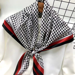Novedad de verano para mujer, estilo <span class=keywords><strong>Dogtooth</strong></span>, 90x90cm, bufanda cuadrada de seda, bufandas tradicionales para protección del cuello, chales franceses - Product Image 1