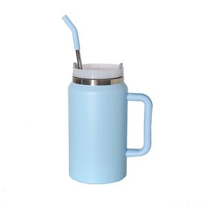 Mug isotherme grande capacité en acier inoxydable à double paroi, 50 oz, avec paille et couvercle à poignée - Product Image 6