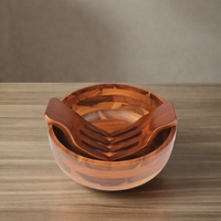 Acacia houten saladekom met houten saladelepels, grote ronde serveerschaalset voor fruit, pasta en groenten, handgemaakt cadeau