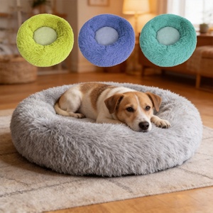 Lit rond pour animaux de compagnie en peluche longue, antidérapant, auto-chauffant, anti-anxiété, pour chiens et chats, prix d'usine pour achat en gros - Product Image 1
