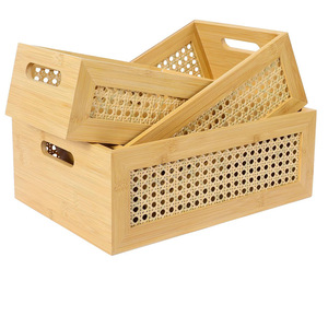 Juego de 3 Cestas de Almacenamiento de Bambú con Asas, Organizador Rectangular de Escritorio para Uso en el Hogar y la Oficina, Capacidad de 12L - Product Image 5