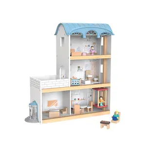 Casa de muñecas de madera con muebles para niñas y niños pequeños, set de juegos de casa de muñecas de simulación, elevador, regalos