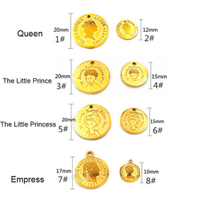 Pendentif rond en acier inoxydable plaqué or 18 carats, charme Empress Queen, pièce de monnaie anglaise Elizabeth, <span class=keywords><strong>petit</strong></span> pendentif princesse <span class=keywords><strong>prince</strong></span> - Product Image 1