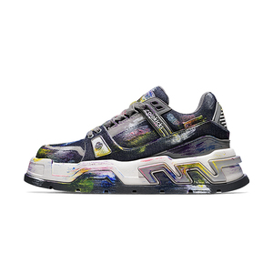 Sneakers Chunky da Uomo Designer Graffiti Traspiranti in Denim e Pelle con Ammortizzazione, Scarpe da Skateboard Comode e alla Moda Streetwear - Product Image 2
