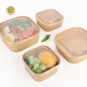 Eco Friendly Packaging 750ml 1000ml 1075ml Square Rectangular Salad Bowls Paper Food Container With Lid