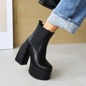Customized Big Size 46 Women's <b>Boots</b> Microfiber Patent Leather Retro Thick Sole High Chunky Heel Ankle <b>Boots</b> - Product Image 4