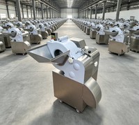 Commerciële roestvrijstalen elektrische groentesnijmachine voor het verwerken van wortelgroenten zoals ui, aardappel en wortel.