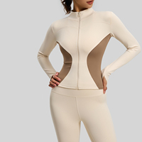 Veste de yoga slim color block grande taille pour femme, respirante, anti-transpiration, séchage rapide, pour la course et le fitness