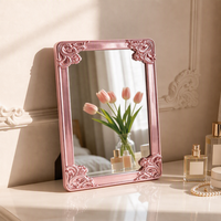 Miroir de courtoisie carré baroque vintage pliable, doré électrolytique, pour table ou bureau