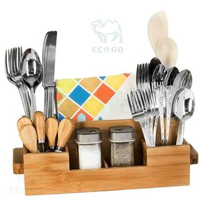 Cubiertos de madera de bambú de primera calidad para tenedores Organizador de escritorio Soporte cosmético multiusos - Product Image 3