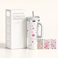 Tasse isotherme Everich 40oz en acier inoxydable avec poignée, nouvelle décoration autocollante DIY, et couvercle à paille 2-en-1