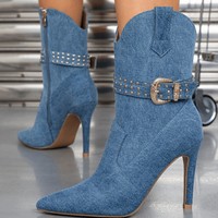 Bottines courtes à talon aiguille super haut sexy en jean pour femme XSD, nouvelle collection hiver, doublure en maille, rehaussant la silhouette