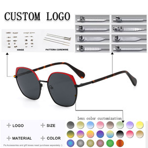 Gafas de Sol Unisex Estilo Ojo de Gato, Montura Roja y Azul, Lentes Marrones, Protección UV400, Estilo Moderno para Adultos - Product Image 2