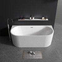 Baignoire autoportante ronde en acrylique TONA au design moderne avec fonction de trempage et drain, finition brillante blanche/noire, prix compétitif