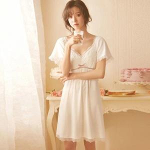 高品质可爱女式睡衣睡衣蕾丝V领女孩性感睡衣网纱半袖睡衣 - Product Image 5