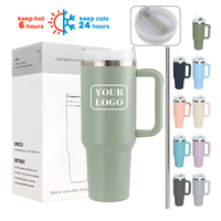 Gobelet isotherme de 40 oz avec poignée, logo personnalisé imprimé, en acier inoxydable, tasse de voyage pour café avec couvercle et paille, vente en gros