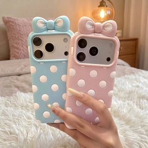 Custodia 3D con Fiocco a Pois <span class=keywords><strong>per</strong></span> iPhone 17 16 15 14 13 Pro Max, in Silicone Morbido Estetico, con Nastro Kawaii, Idea Regalo <span class=keywords><strong>per</strong></span> Ragazze e Donne - Product Image 3
