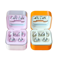 Écouteurs sans fil TWS à clipser sur l'oreille, Bluetooth 6.0, non intra-auriculaires, avec miroir de maquillage LED et étui de chargement, cadeau pour femme