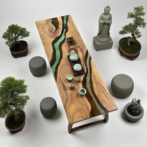 طاولة غرفة طعام فاخرة من خشب الجوز الطبيعي المستدام مع راتنج الإيبوكسي تصميم نهر فني لأثاث الفندق المنزلي - Product Image 2