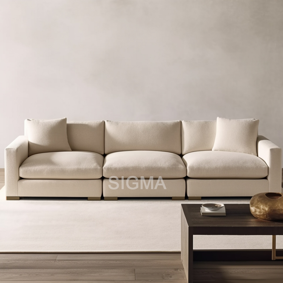 Modern comfortable feather filling white cream sectional sofa set fabric modular living room furniture