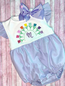 Monogram kızlar pembe kollu çarpıntı kabarcık bebek Onesie tulum çocuklar kız giyim Sunsuit kıyafet seti - Product Image 5