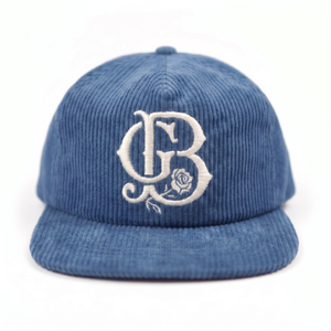 Casquette en velours côtelé non structurée à 5 panneaux avec logo brodé personnalisé OEM, fermeture snapback - Product Image 3