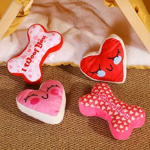 Wholesale Pet Dog Toys Luxury Medium Small Heart Bone Valentine's Day Wedding Interactive Plush Squeaky Pet Dog Chew Toys