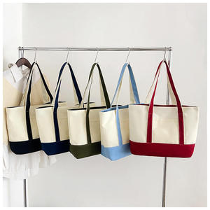 Custom Logo Large Capacity Canvas <b>Tote</b> Bag Handbags With Zipper Closure Reusable Shoulder Shopping Bag for Daily - Product Image 1