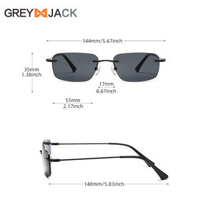 Gafas de sol sin montura Grey Jack de 55 mm, de acero inoxidable negro, UV400, ligeras, para mujer - Product Image 1