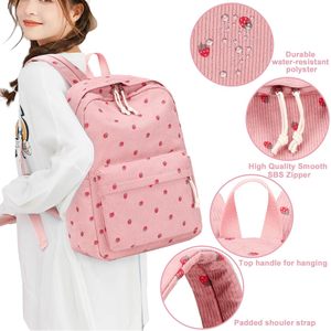 Sac à dos 3 pièces en velours côtelé avec design rayé simple College Teen Boys Girls Book Bag for Travel Middle High School Backpack - Product Image 3