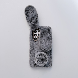 Free Shipping Warm Cover for Samsung S22 Ultra <strong>Fluffy</strong> Diamond Cute Rabbit Ears Fur Plush <strong>Phone</strong> <strong>Case</strong> - Product Image 2