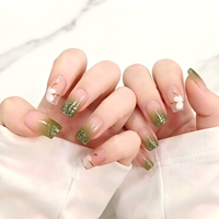 Lot de faux ongles élégants en ABS réutilisables, carrés moyens, à presser, couleur nude, avec paillettes dégradées et pointe française, couvrance totale