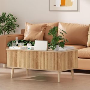This is a <b>small</b>, minimalist <b>wooden</b> coffee <b>table</b> with height adjustment, suitable for <b>small</b> apartments. It features a large - Product Image 2