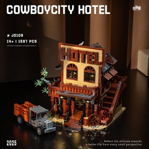 JD109 Ensemble de blocs de construction Western Cowboy City Hotel Street View 1597 pièces, kits de modèles d'architecture modulaire, jouets, cadeaux - Product Image 4