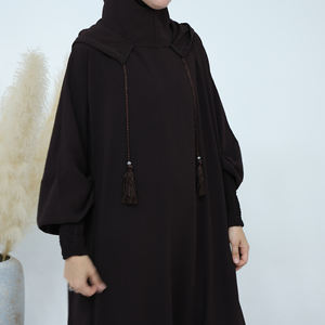 Loriya Ramadan Islamische Kleidung Falten Polyester Hoodie Abaya Kleid Mit Under cap Muslim Frauen Abaya Hoodie Freizeit kleider - Product Image 3