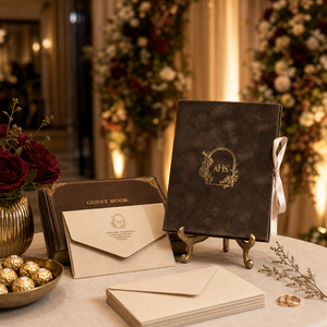 Suite d'invitations de mariage de luxe personnalisées en velours, avec menu en carton rigide doré et ruban, pour événements et banquets - Product Image 5