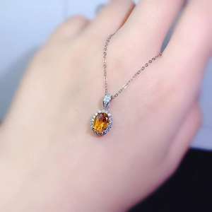 천연 황옥, 황색 크리스탈 목걸이, 고급 레트로 스타일, 심플한 레트로 선물 목걸이 - Product Image 3