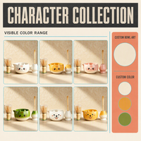 Ensemble de bol à matcha en céramique de style japonais avec chasen, motif animal mignon, boîte cadeau portable pour cérémonie du thé