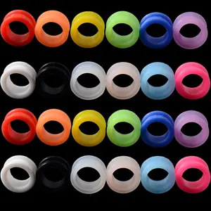 110pcs/Set Mixed 3mm-20mm Silicone Flexible Double Flared Hollow Ear Tunnel Plugs Gauge Black Red Blue Orange Expander Wholesale
