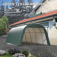 Abri de voiture portable vert 12'x20'x8' à structure ronde en acier thermolaqué avec toile en polyéthylène, facilement assemblable, pour le stationnement et le stockage de voitures