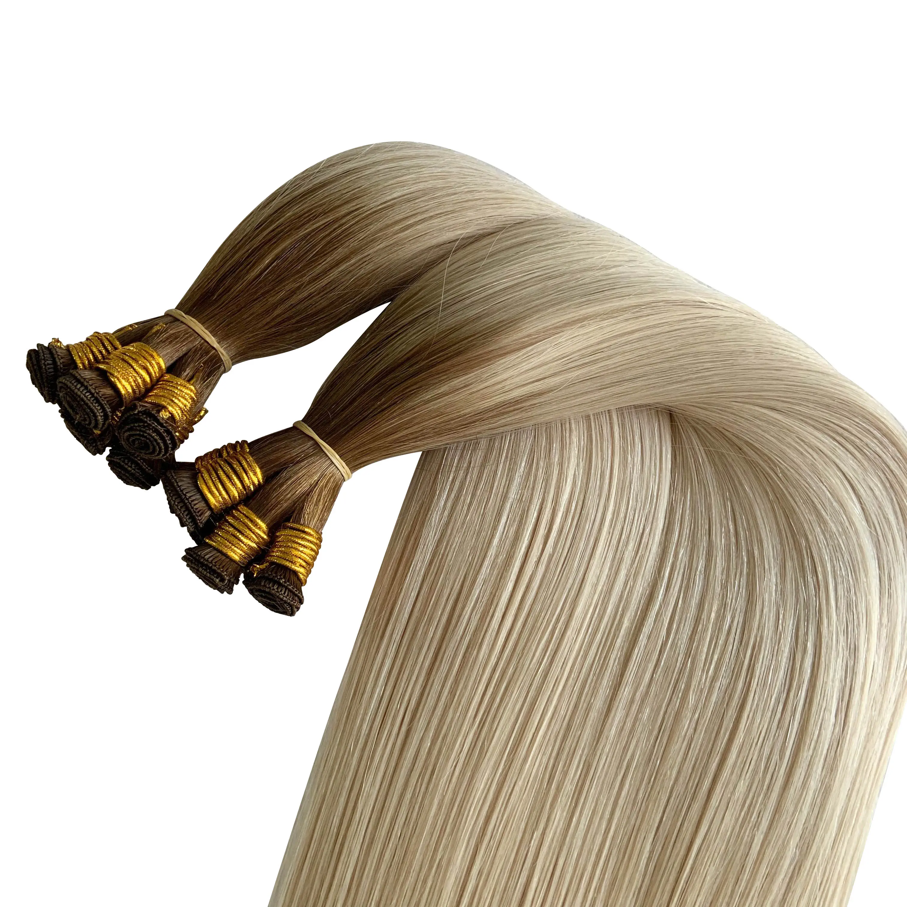 Thick Ends Double Drawn Human Remy Hair Handtied Weft Extensions Wholesale Factory Price Top Quality Russian Slavic Raw Hair