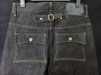 Jean baggy vintage en denim pour homme, coupe large, taille à boucle, délavé, rigide, classique, avec boutons en laiton et ourlet selvedge, personnalisé