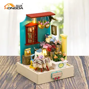 Hongda Diy Modellbau haus S2202 Floristen geschäft 3D Puzzle Holz spielzeug Miniaturen Puppenhaus