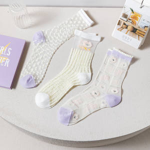 Calcetines cortos de algodón con malla de encaje para mujer, calcetín de primavera y verano, transparente, fino - Product Image 6