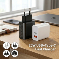 Chargeur rapide USB-A Type C PD20W à succès avec prises UK/US/EU/JP – Super charge puissante pour iPhone 17, 16, 15 et tous les téléphones portables