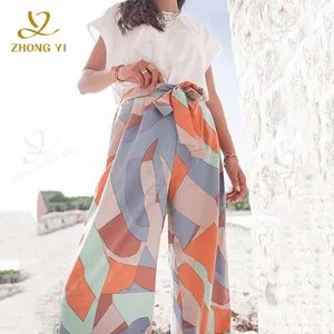 OEM ODM Custom Spring Summer Long Beach Pants For Women Thin Anti Mosquito Outside Pants Elephant Print Casual Wide Leg Pants