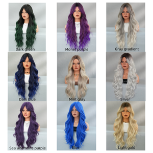 Parrucche sintetiche multicolori di colore lungo ricci e iridescenti per le donne festa quotidiana Cosplay <span class=keywords><strong>capelli</strong></span> resistenti al calore con frangia - Product Image 3
