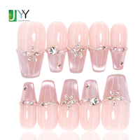 Faux ongles en gel 3D de luxe faits à la main, fournitures de haute qualité, ongles artificiels élégants en acrylique avec strass