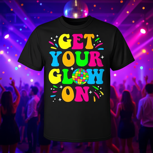 Camiseta a juego para fiesta Get Your Glow On, diseño multicolor negro - Product Image 3